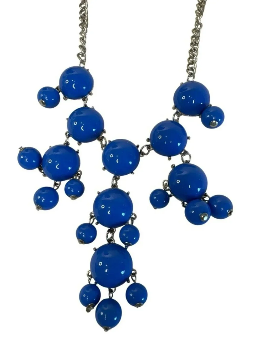 Bubble Statement Necklace Bib Blue Beads & Silver Chain 20